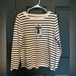 Talbots Women’s Medium Top With Cute Embellished Penguin Cotton NWOT
